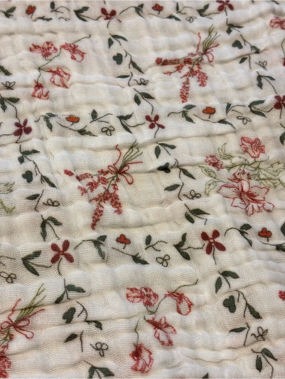 The Fleece Company Muslin Cotton Floral Wildflower Twin Throw Blanket Green Trim